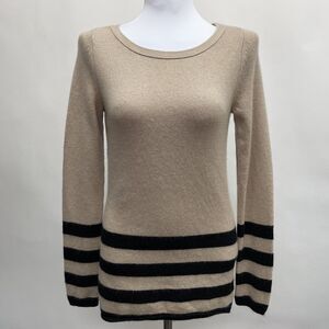 Banana Republic‎ Women's Sweater Small Beige Black Stripes Wool Cashmere Blend